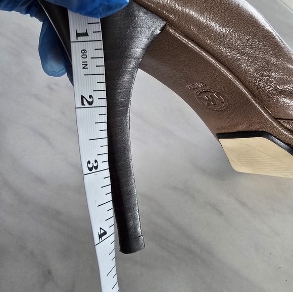 Michael Kors Heels Womens Sz 9.5M Zamara Open Toe Taupe Shoes Slip On Stiletto - Picture 9 of 16